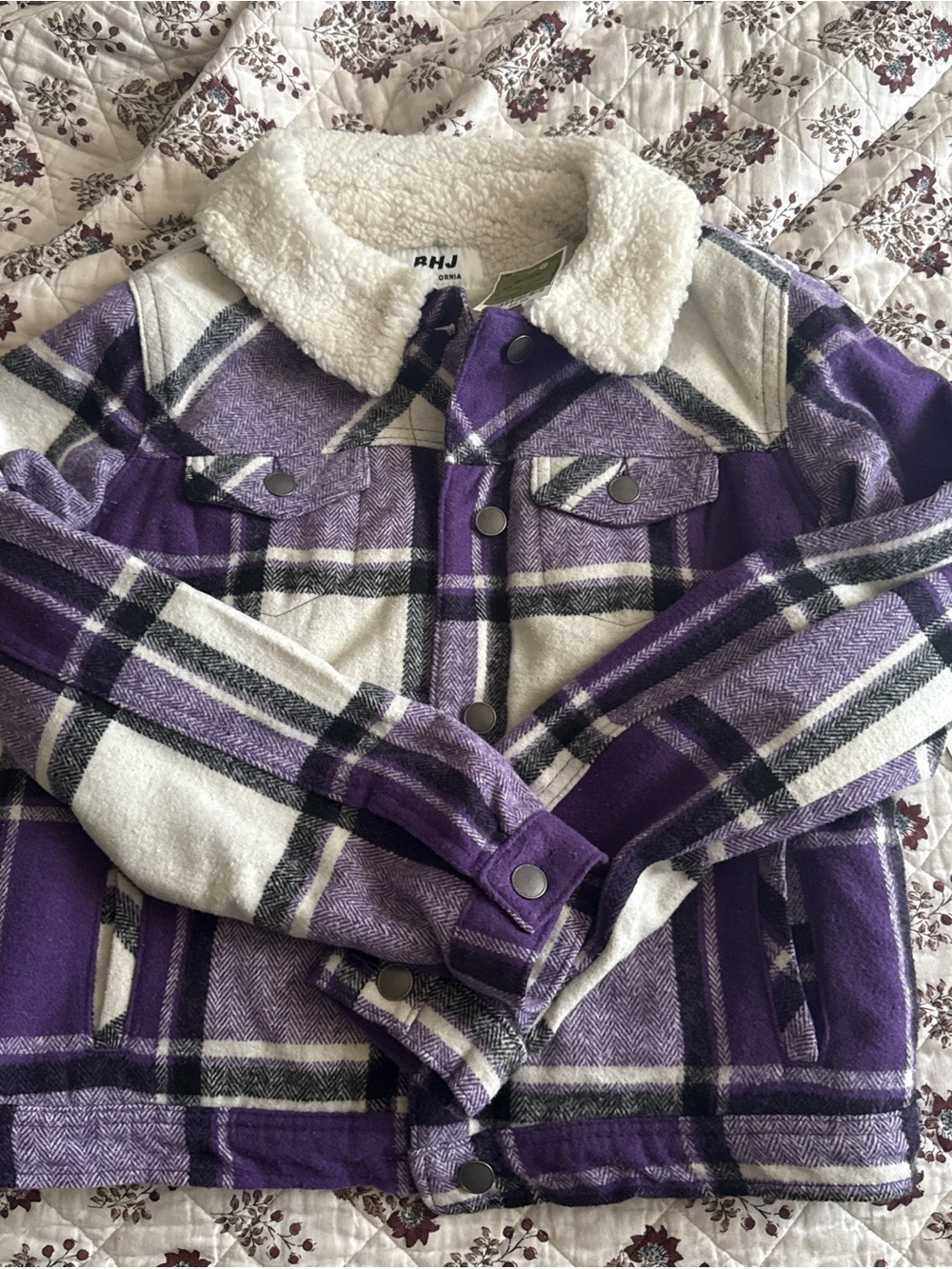 Kids Purple Plaid Sherpa-Lined Jacket